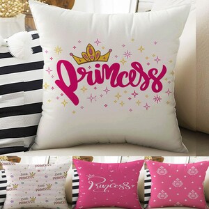 Decoración para habitación infantil: lindas fundas de almohada con texto en inglés "Princesa rosa", cojines llamativos para guardería y fundas de almohada decorativas para sala de juegos.