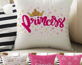 Kids Room Decor Cute Pink Princess Writen Girls Pillow Covers, Bold Nursery Cushion & Decorative Children Throw Pillowcases for Playroom
