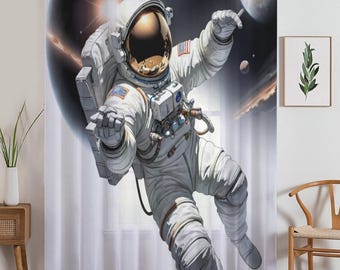 Astronaut Space Sheer Curtain for Boys Room, Lightweight Spaceman Nursery Net Voile, Kids Room Window Drapes, Machine Washable