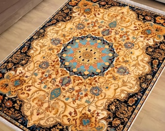 Persian Anatolian Classic Area Rug|Ethnic Oriental Turkish Rug|Vintage Carpet|Chenille Washable Rug |Ottoman Court Carpet|Turkish Kilim Rug