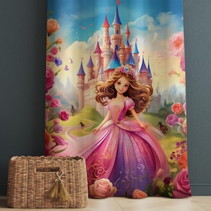 Princess Kids Nursery Curtains & Custom Size Floral Castle Window Drapes with Gift Pillow Covers for Girls Room Decor