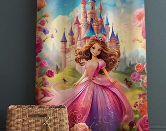 Princess Kids Nursery Curtains & Custom Size Floral Castle Window Drapes with Gift Pillow Covers for Girls Room Decor