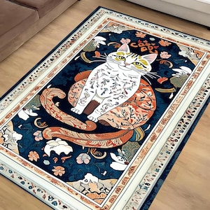 Cat Rug Botanical Cottagecore Decor, Whimsical Cat Lovers Gift, Moody Maximalism Celestial cat rug, Gothic Rugs, Funky Moody Rug