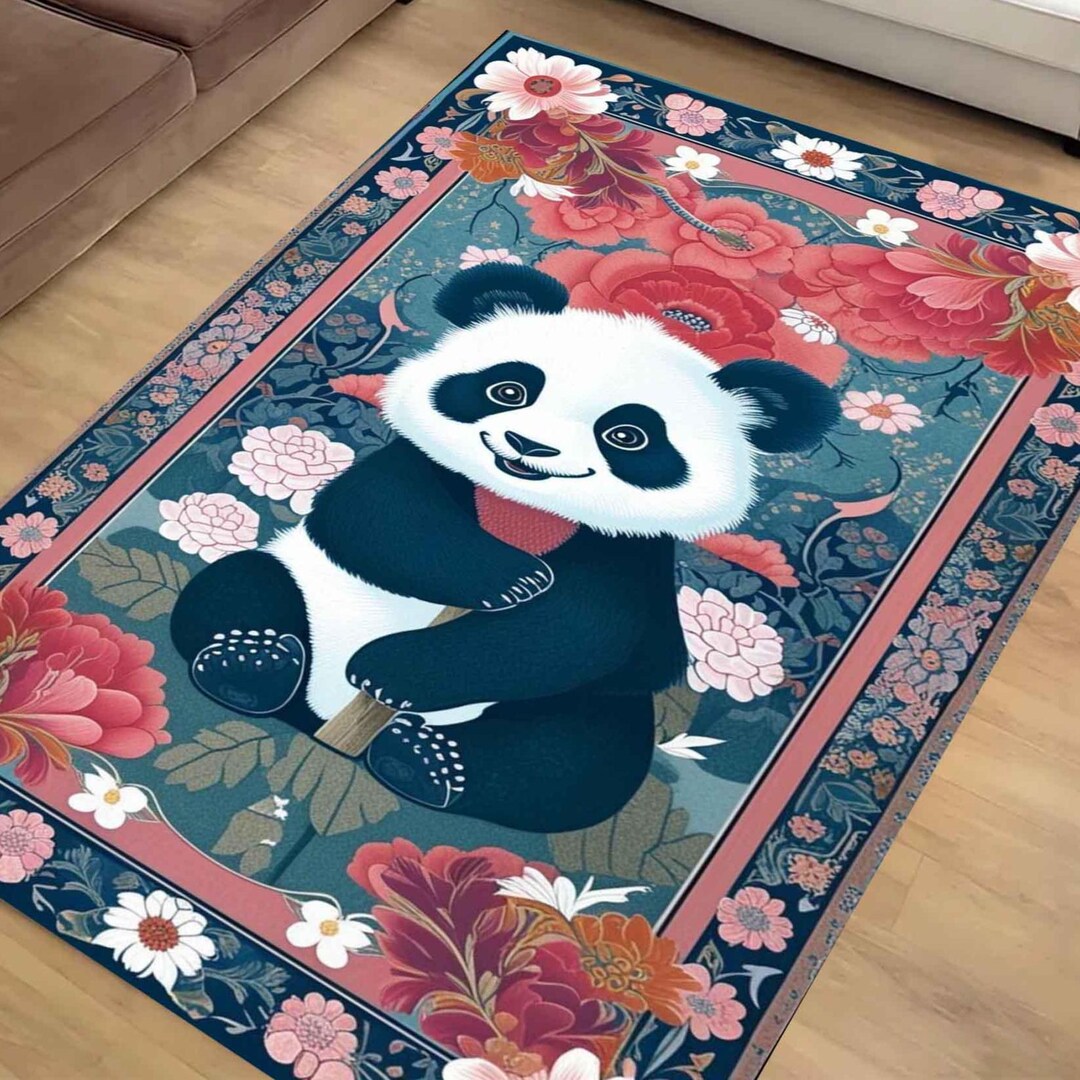 Real Panda Rug Panda Rug Floral Carpet, Maximalist Non-slip Area Rug for Living Room ...