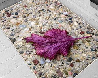 Purple Leaf Kitchen Runner Rug - Non-Slip, Washable Floor Mat for Kitchen & Home Decor, Modern Stone Wash Design