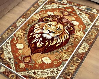 Vintage Lion Rug - Majestic Animal Area Rug for Living Room, Modern Vintage Style Lion Carpet, Popular Decorative Home Accent