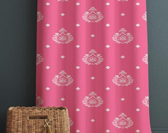 Pink White Damask Curtains Custom Size Decorative Figure Girls Room Window Drapes & Pillow Case Gift