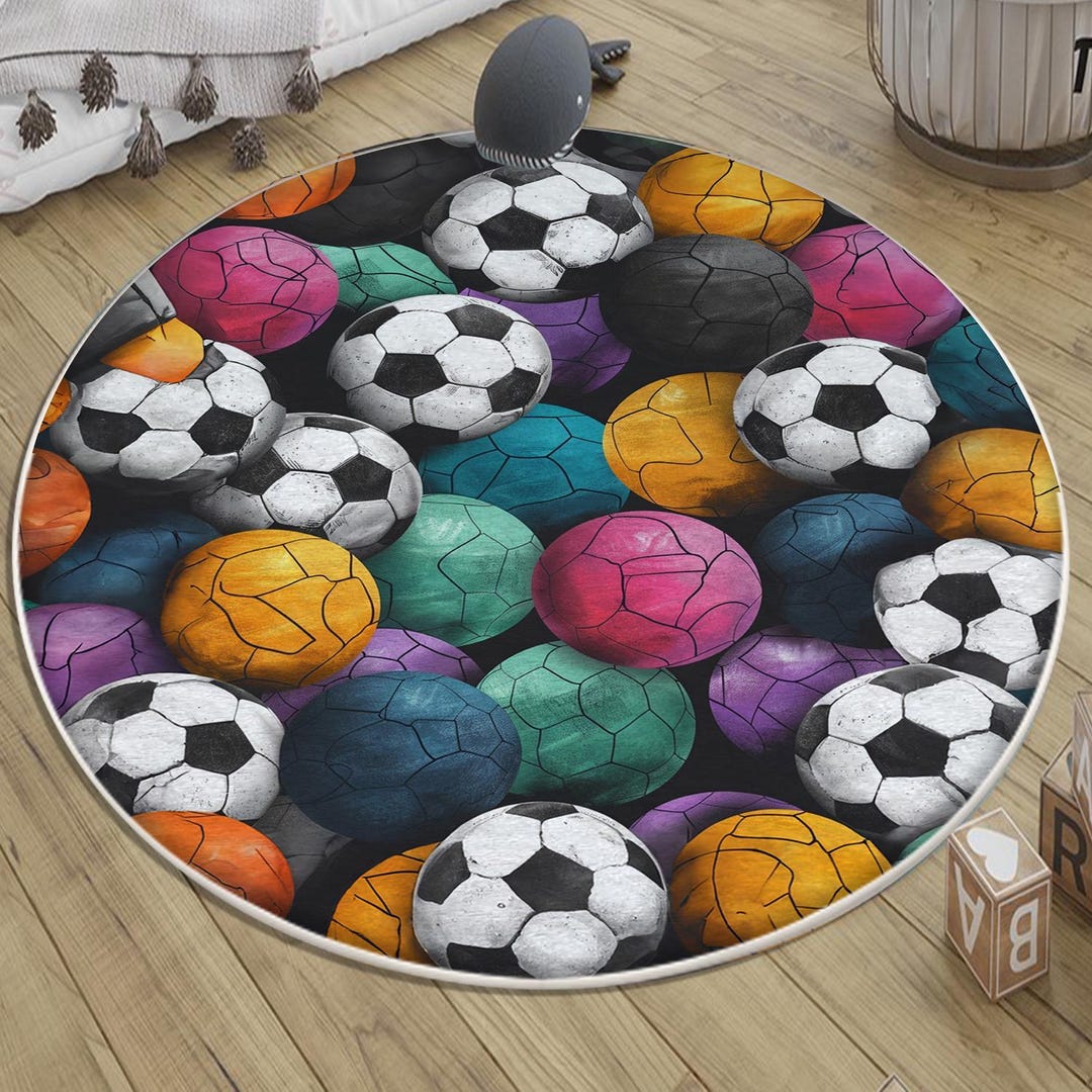 Pink Football Rug Colorful Round Football Rug for Kids Playroom With Pillowcase - Cute ...