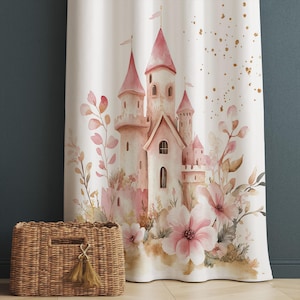 Pink Medieval Castle Girls Kids Curtains & Pillow Covers, Custom Nursery Drapes, Room Decor for Girls ’ Bedroom Window Treatment