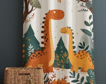 Dinosaur Kids Curtains & Gift Pillow Covers, Custom Dino Theme Nursery Drapes, Bedroom Window Treatment, Child Room Decor
