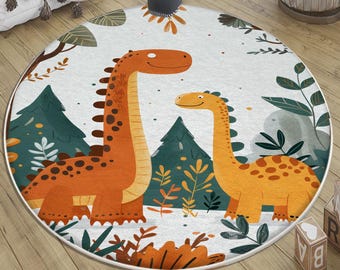 Dinosaur Nursery Rug Round Washable Non-Slip Jurassic Kids Room Decor with Pillowcase Baby Room Gift