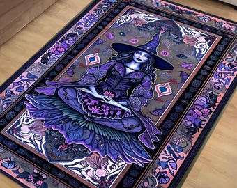 Witchcraft Rug Purple Gothic Floral Mystical Magical Decor for Bedroom Witchy Gift Ethereal Botanical Rug Whimsigoth Aesthetic