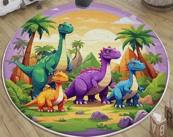 Dinosaur Nursery Rug Round Washable Non-Slip Jurassic Kids Room Decor with Pillowcase Baby Room Gift