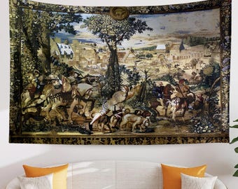Hunt of Maximilian Wall Tapestry - Renaissance Art Decor, Medieval Hunting Scene, Historic Home Wall Hanging, Classic European Tapestry