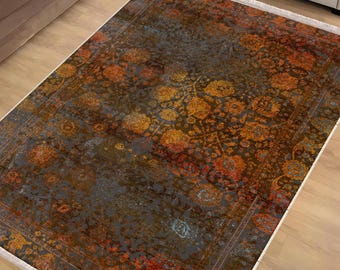 Colorful Persian Anatolian Area Rug|Ethnic Print Turkish Rug|Vintage Carpet|Washable Living Room Rug|Ottoman Court Carpet|Traditional Decor
