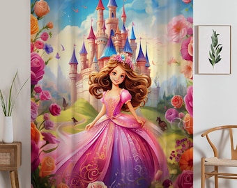 Colorful Medieval Castle Sheer Curtain for Kids Room, Lightweight Princess Nursery Net Voile, Kids Room Window Drapes, Machine Washable