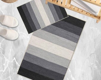 Gray Cream Black Border Bathroom Rug - Non Slip Quick Dry Bath Mat, Geometric Modern Soft Toilet Mat, Washable Floor Carpet