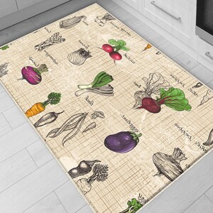 Vegetables Kitchen Rug Runner Non-Slip Washable Kitchen Floor Mat Modern Decor Kitchen Mat Durable Anti-Fatigue Carpet Home Cooking Area Rug