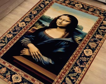 Mona Lisa Rug – Patterned Area Rug Featuring Leonardo da Vinci’s Famous Painting, Classical Art Decor, Unique Gift for Art Lovers