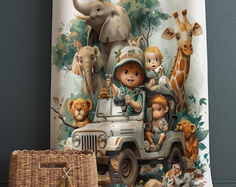 Safari Car Woodland Animals Nursery Kids Curtains & Nursery Window Drapes, Custom Size, Gift Pillow Covers for Toddler Room Decor