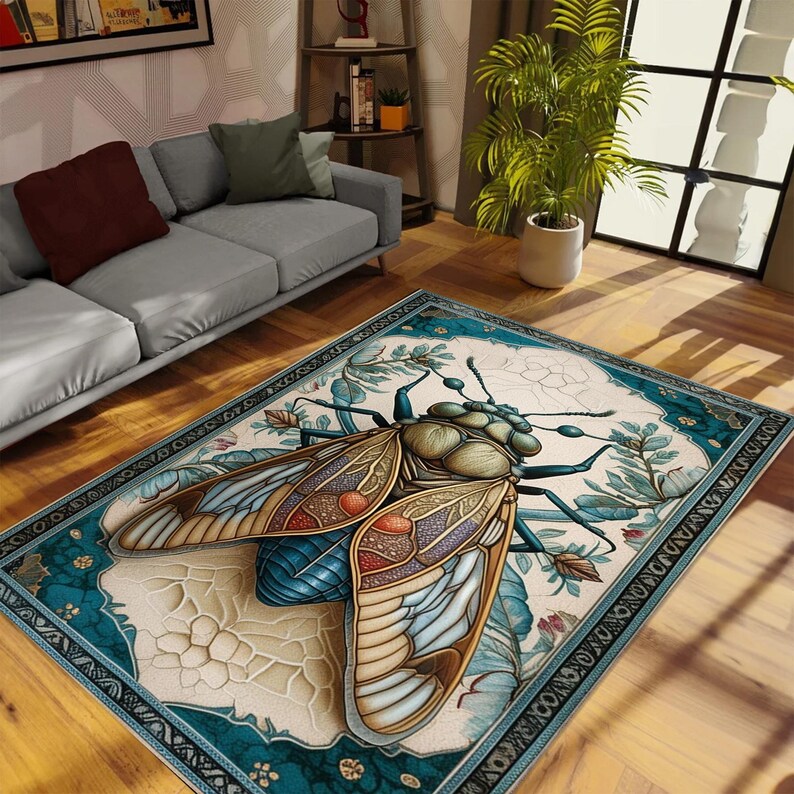 Cicada Rug for Weirdcore Cottagecore Decor, Whimsical Colorful Funky ...