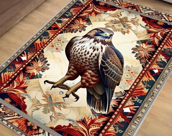 Red Tailed Hawk Rug - Rustic Animal Rug for Country Home Decor, Maximalist Room Decoration, Unique Gift for Nature Lovers