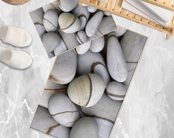 Gray Pebble Stones Bathroom Rug - Modern Non Slip Bath Mat, Quick Dry Washable Toilet Mat, Soft Modern Bathroom Decor