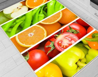 Kitchen Runner Rug Colorful Vegetables & Fruits Design, Non-Slip Washable Kitchen Mat, Soft Durable Floor Carpet for Modern Home Decor