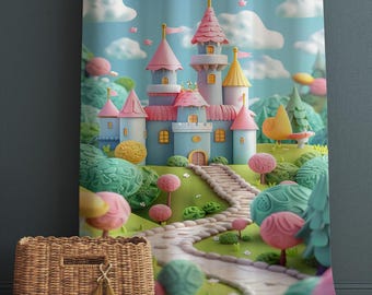 Colorful Medieval Castle Curtains for Girls Bedroom, Custom Size Window Drapes, Nursery Decor & Gift Pillow Case, Fairy Tale Curtains