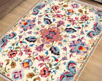 Colorful Anatolian Classic Area Rug|Ethnic Oriental Turkish Rug|Vintage Carpet|Chenille Washable Rug |Ottoman Court Carpet|Turkish Kilim Rug