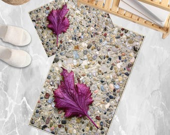 Stone Purple Leaf Bathroom Rug - Floral Non Slip Bath Mat, Quick Dry Washable Toilet Mat, Soft Modern Bathroom Decor