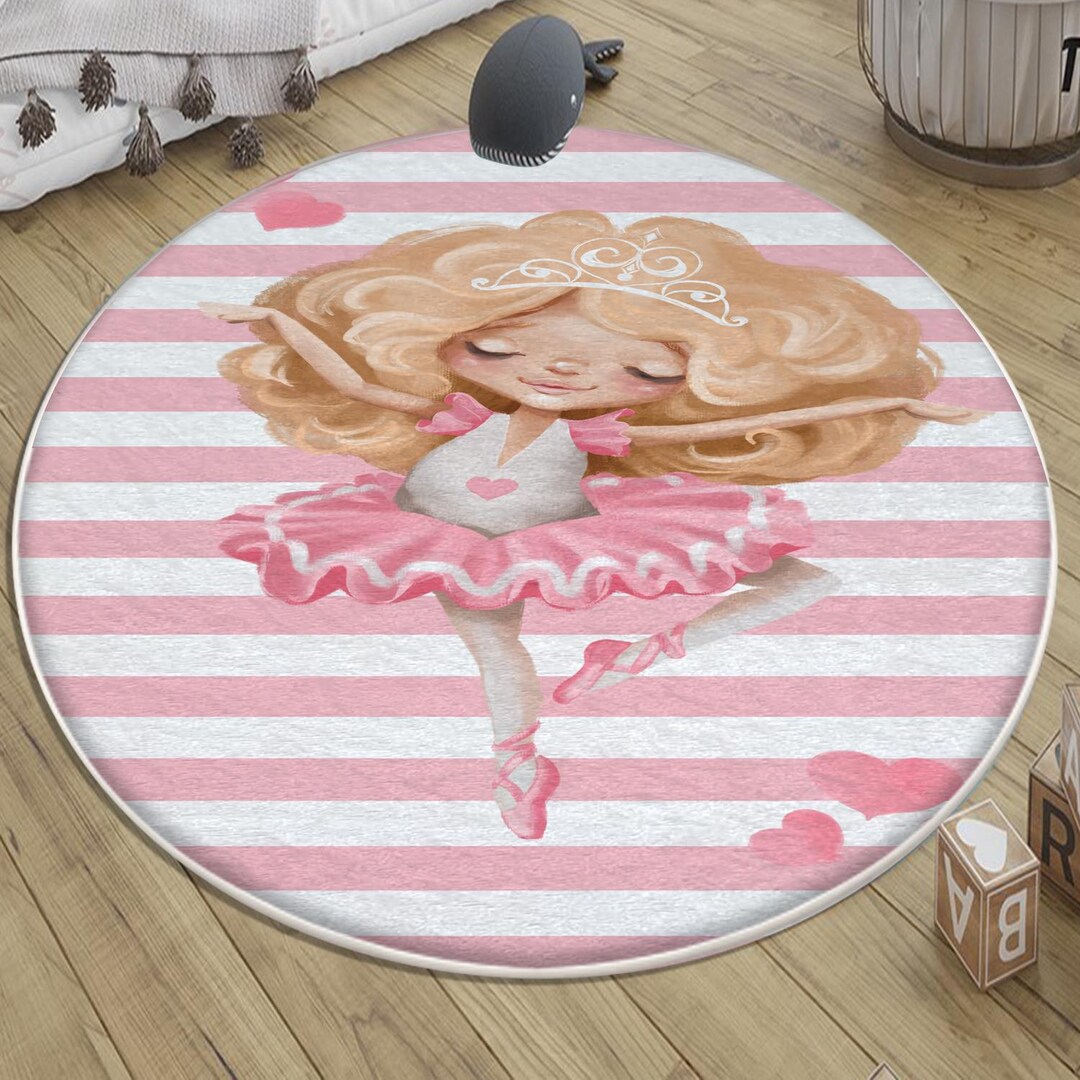 Pink Blonde Ballerina Nursery Rug With Pillow Case Gift, Round Cute ...