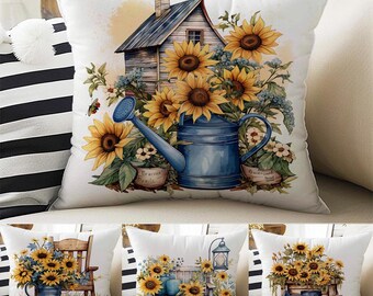 Pillow Cases Sunflowers Farmhouse Theme Both Sides Printed Cozy Cottagecore Accent Pillow Covers Floral Cushion Housewarming Gift
