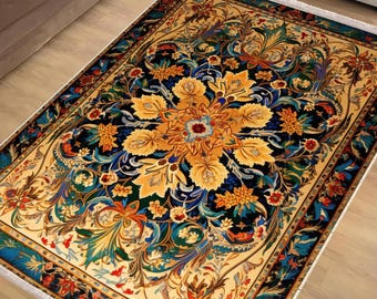 Persian Anatolian Classic Area Rug|Ethnic Oriental Turkish Rug|Vintage Carpet|Chenille Washable Rug |Ottoman Court Carpet|Turkish Kilim Rug