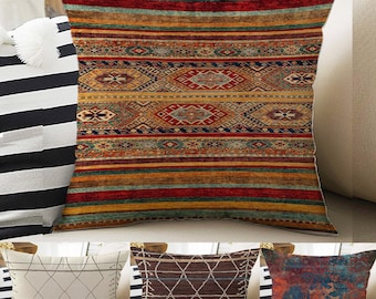 Turkish Kilim Pillow Covers – Boho Rug Design Cushion Case, Vintage Style Throw Pillow, Ethnic Accent Home Decor