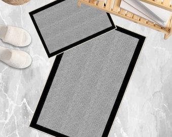 Black Border Bathroom Rug - Geometric Non Slip Bath Mat, Quick Dry Washable Toilet Mat, Soft Modern Bathroom Decor