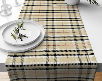 Table Runner Checked Plaid Brown Black Red Lines Modern Dining Room Decor Accent Home Decoration