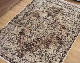 Brown Southwestern Classic Area Rug|Ethnic Print Turkish Rug|Vintage Carpet|Washable Living Room Rug|Ottoman Court Carpet|Traditional Decor