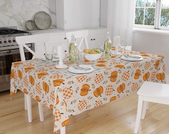 Autumn Pumpkin Tablecloth Halloween Border Pattern Cream Background Modern Dining Accent Cover