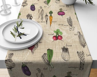 Table Runner Fresh Vegetables Theme Pattern, Modern Farmhouse Dining Room Decor Accent, Kitchen Table Decoration
