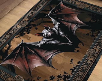 Bat Rug Dark Academia Mystic Gothic Area Rug | Enchanted Forest Bat Lover Whimsigoth Rug Dark Witchy Decor, Funky Moody Rug, Omka Rugs