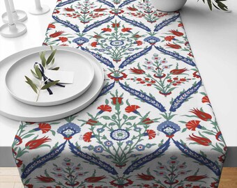 Table Runner Authentic Retro Turkish Ottoman Floral Red Tulip Flowers Modern Dining Room Decor Accent Home Decoration