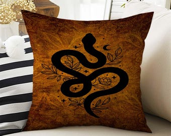 Dark Academia Pillow Cover, Gothic Snake Cushion, Goth Decorative Throw Pillowcase, Moody Home Decor Accent