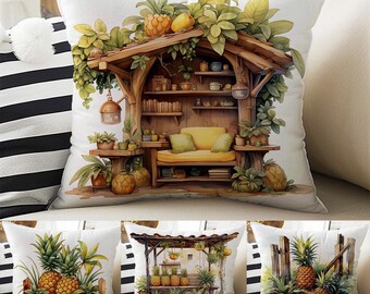 Pillow Cases Pineapple Summer Theme Both Sides Printed Tropical Cottagecore Accent Cushion Cover Housewarming Gift