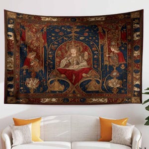 French Princess Medieval Tapestry Wall Hanging, Vintage Goth Decor, Chateau Bedroom Art, Renaissance Style Textile, Elegant Historical Gift