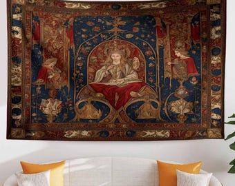 French Princess Medieval Tapestry Wall Hanging, Vintage Goth Decor, Chateau Bedroom Art, Renaissance Style Textile, Elegant Historical Gift