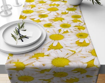 Table Runner White Yellow Daisy Floral Modern Dining Room Decor Accent Home Decoration