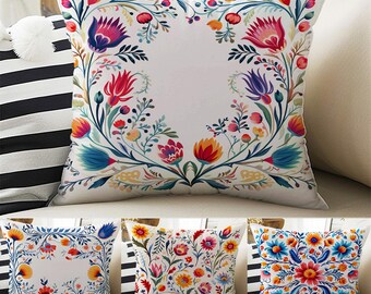 Turkish Retro Floral Pillow Cases, Colorful Both Side Printed Cottagecore Accent Cushion, Cozy Housewarming Gift