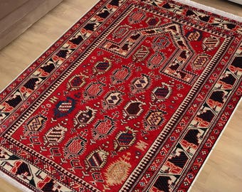 Red Anatolian Classic Area Rug|Ethnic Print Turkish Rug|Vintage Carpet|Washable Living Room Rug|Ottoman Court Carpet|Traditional Decor