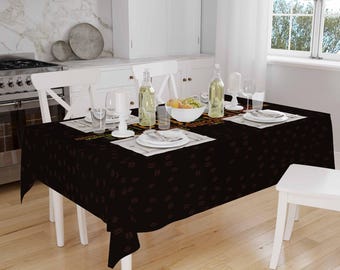 Colorful Coffee Cafe Theme Tablecloth Black Background Modern Dining Accent Table Cover Kitchen Home Decor